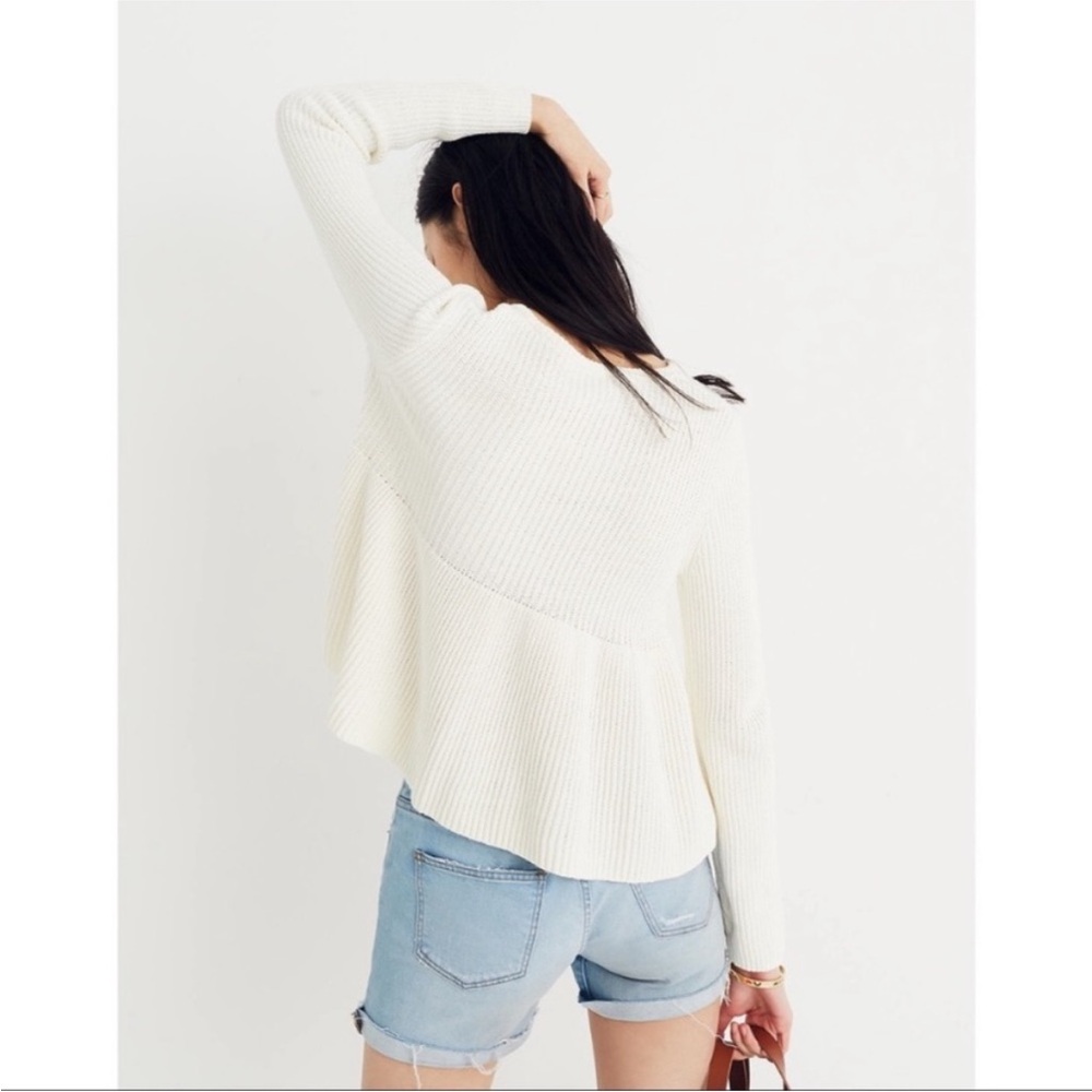 Madewell Cotton Cream Knit Ribbed Peplum Sweater Size XS - Picture 3 of 9